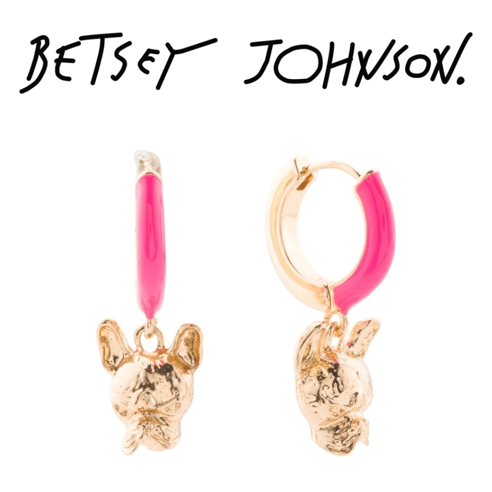 🆕NWT Betsey Johnson Frenchie Bulldog Enamel Huggie Hoop Earrings